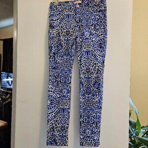 Lilly Pulitzer -blue Blue Floral Stretch Trousers Casual Preppy  Skinny Ankle